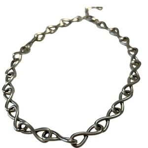 Brighton Silver Tone Interlok Infinity Link Necklace Heart Clasp Extender Chain